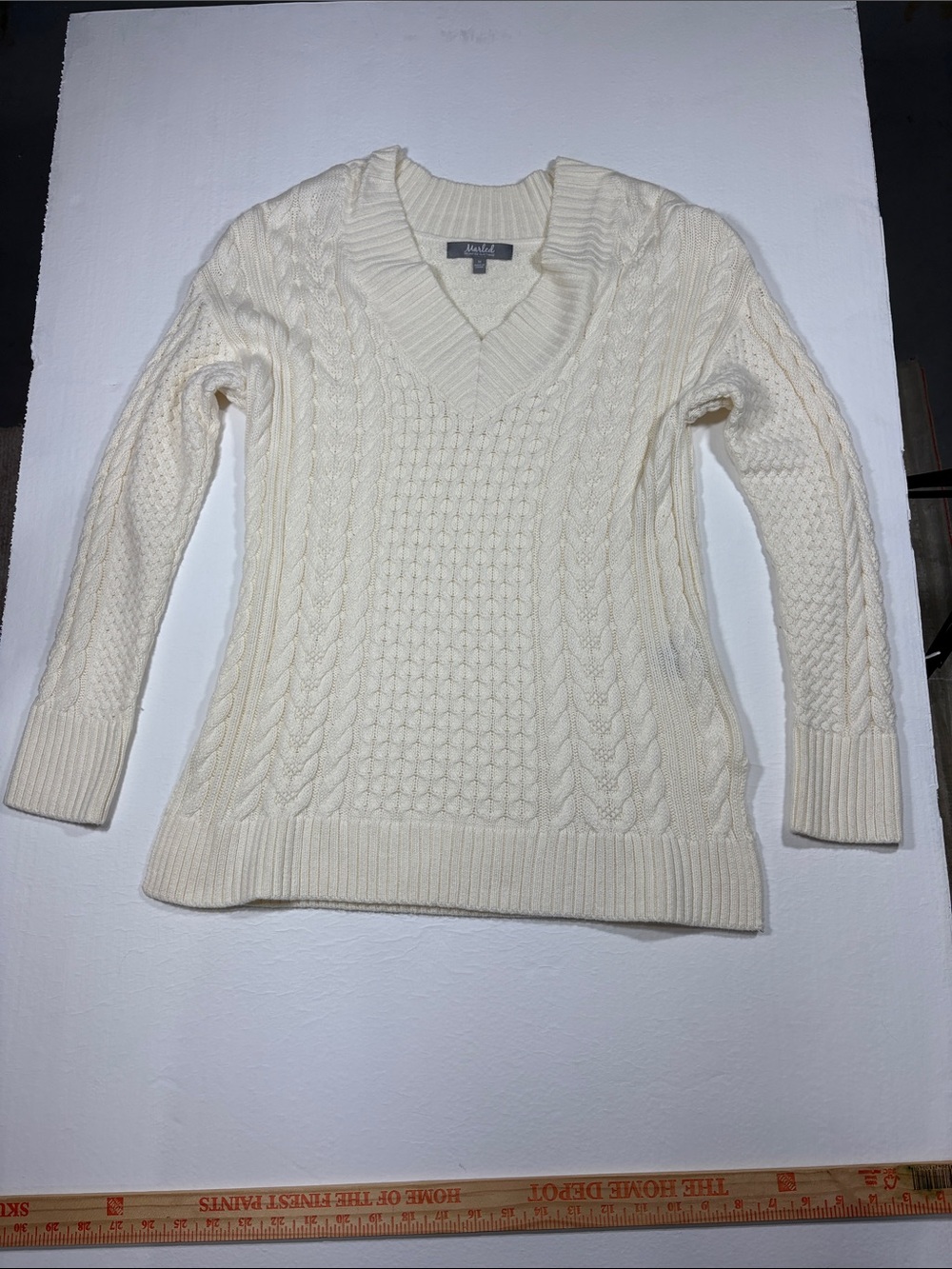 Marled Reunited Clothing Cream Cable Knit V-Neck Sweater